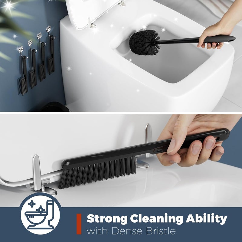Holaloha Toilet Brush, 4 Pack Toilet Brush and Holder Set Bathroom Accessories, Toilet Bowl Brush and Holder with 4 Crevice Brush for Bathroom, Toilet Scrubber Brush, Black - Image 3